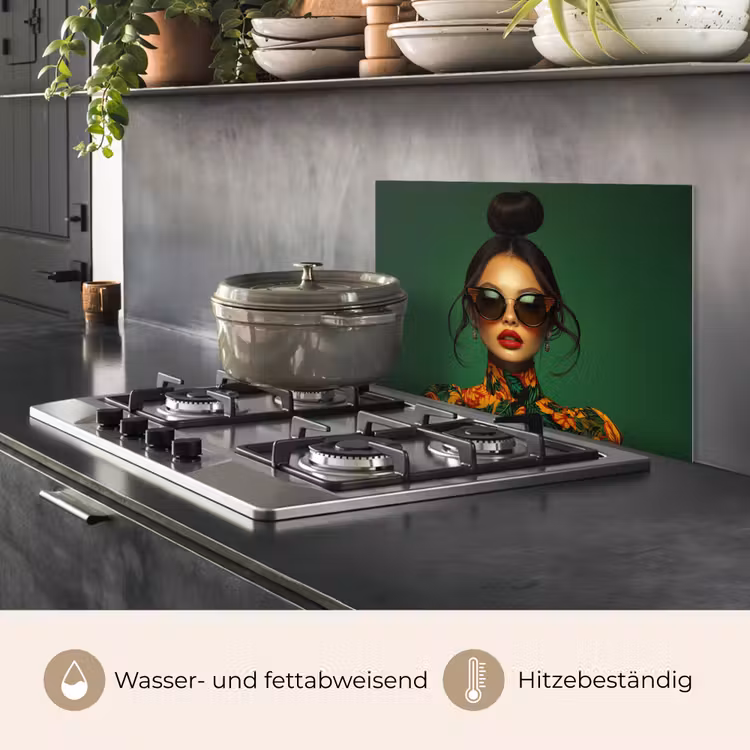 Spritzschutz Küche - Frau - Grün - Modern - Brille - Abstrakt — 2