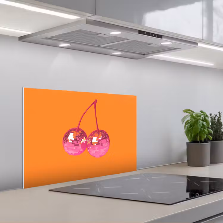 Spritzschutz Küche - Discokugeln - Kirsche - Spiegel - Rosa — 1