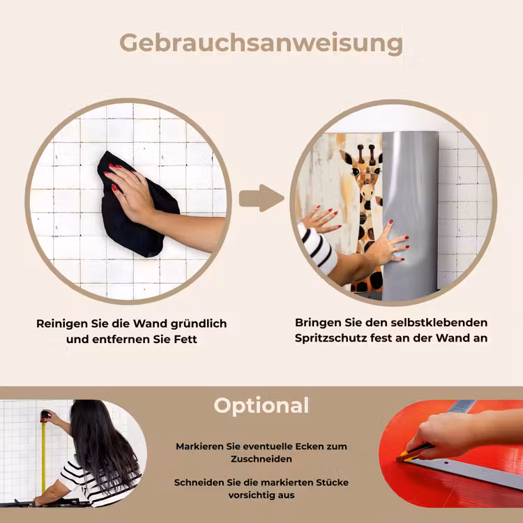 Spritzschutz Küche - Giraffen - Cartoon - Creme — 6