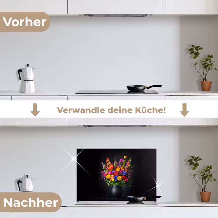 Spritzschutz Küche - Leuchtend bunt - Blumen - Vase — 7