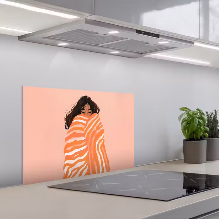 Spritzschutz Küche - Mädchen - Decke - Gestreift - Orange — 1