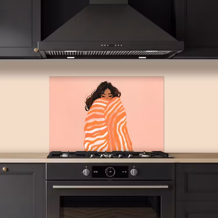 Spritzschutz Küche - Mädchen - Decke - Gestreift - Orange — 5