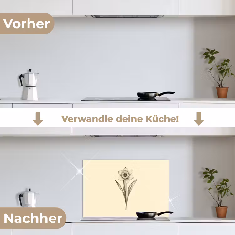 Spritzschutz Küche - Schwarz - Narzisse - Illustration — 7