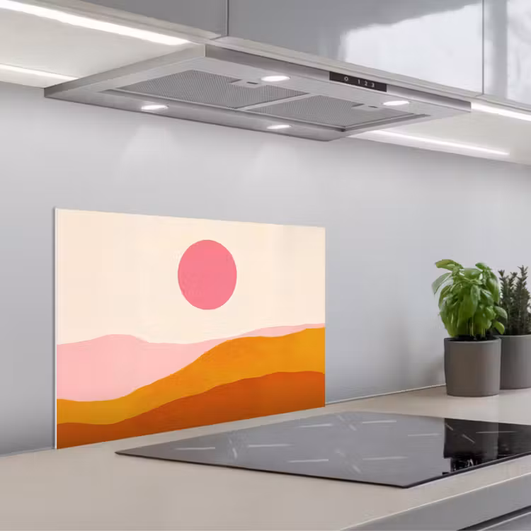 Spritzschutz Küche - Sonne - Hügel - Abstrakt - Rosa — 1