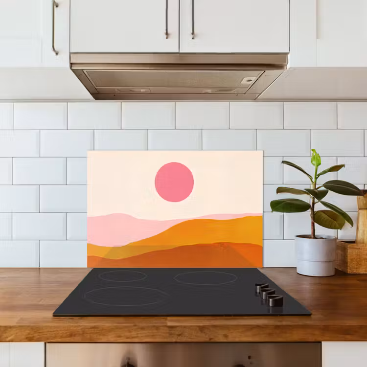 Spritzschutz Küche - Sonne - Hügel - Abstrakt - Rosa — 3