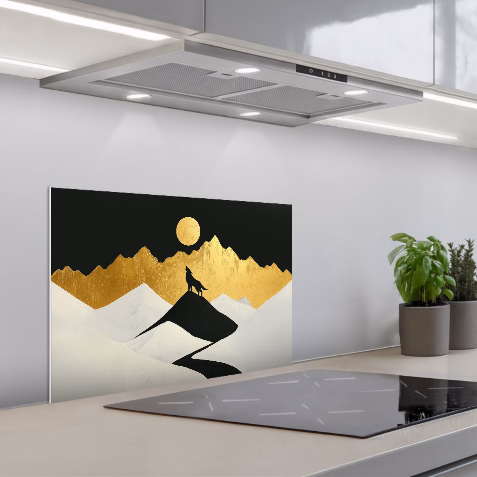 Spritzschutz Küche - Wolf - Berg - Mond - Schwarz — 1