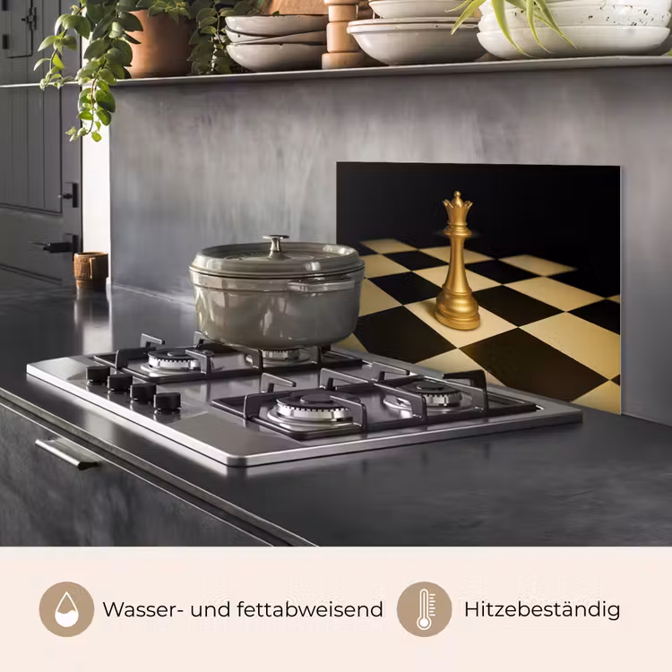 Spritzschutz Küche - Dame - Schachfigur - Blockiert - Gold — 2