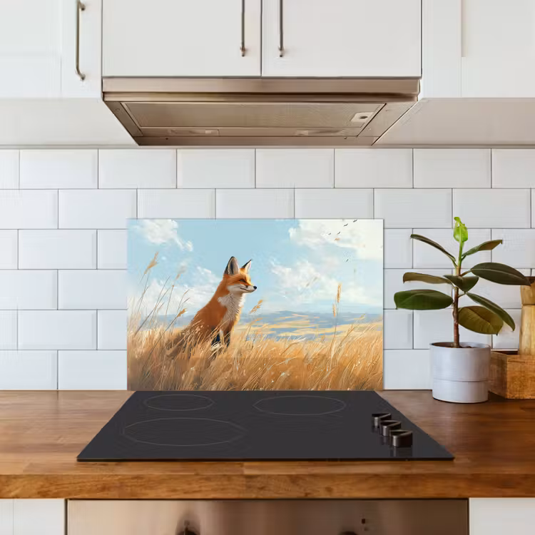 Spritzschutz Küche - Fuchs - Gras - Wolken - Orange — 3