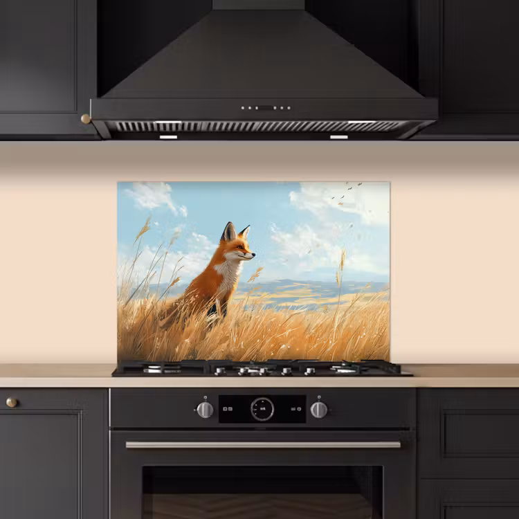 Spritzschutz Küche - Fuchs - Gras - Wolken - Orange — 5