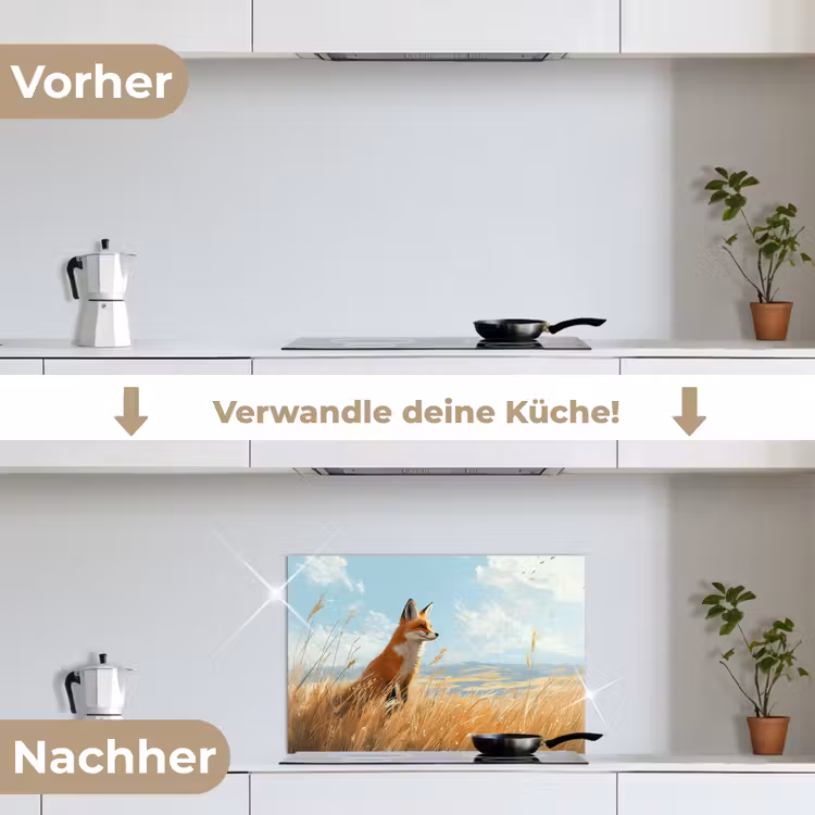 Spritzschutz Küche - Fuchs - Gras - Wolken - Orange — 7