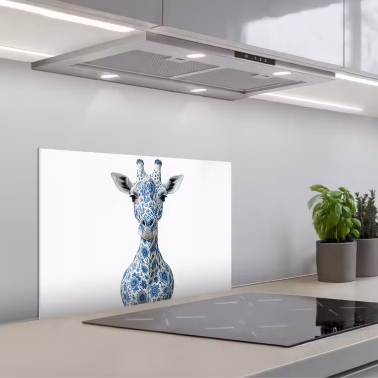 Spritzschutz Küche - Giraffe - Delfter Blau - Tiere - Minimalistisch — 1
