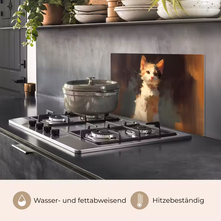 Spritzschutz Küche - Katze - Gemalt - Künstlerisch - Weiß — 2