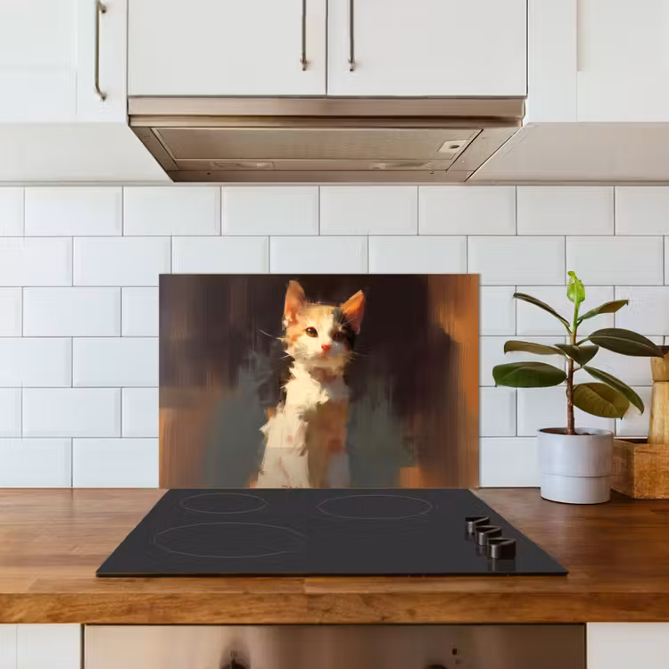 Spritzschutz Küche - Katze - Gemalt - Künstlerisch - Weiß — 3