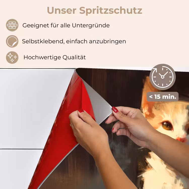 Spritzschutz Küche - Katze - Gemalt - Künstlerisch - Weiß — 4