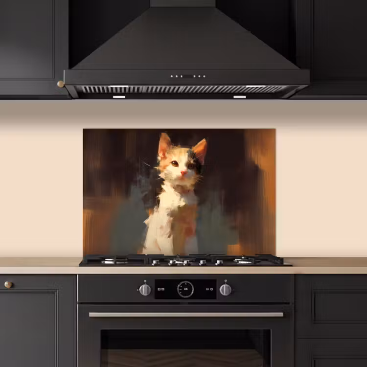 Spritzschutz Küche - Katze - Gemalt - Künstlerisch - Weiß — 5