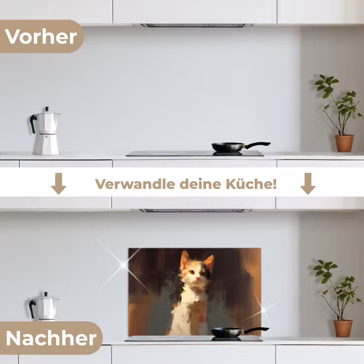 Spritzschutz Küche - Katze - Gemalt - Künstlerisch - Weiß — 7