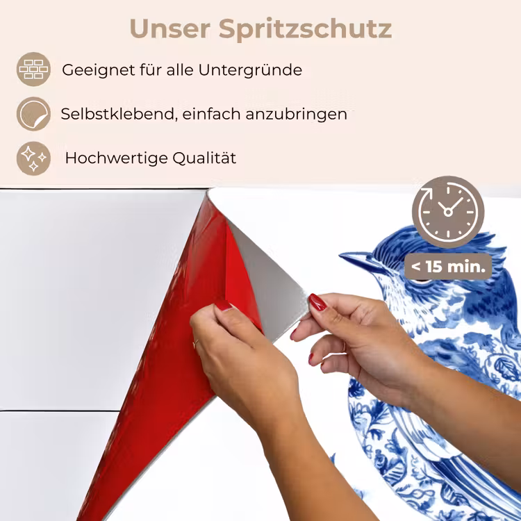 Spritzschutz Küche - Vogel - Delfter Blau - Illustration - Blumen — 4