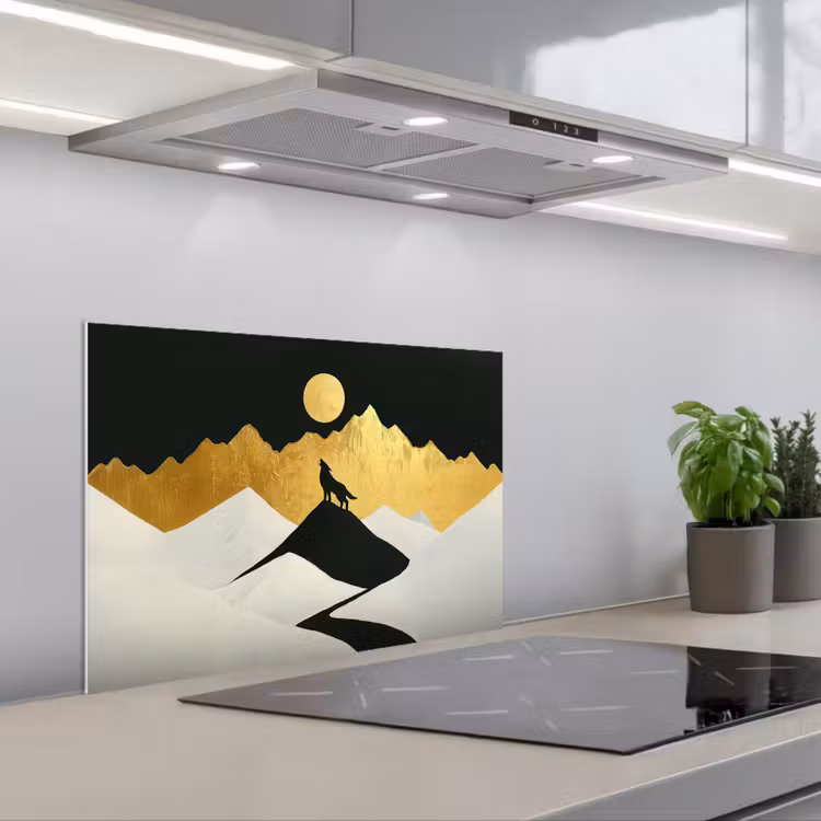 Spritzschutz Küche - Wolf - Berg - Mond - Schwarz — 1