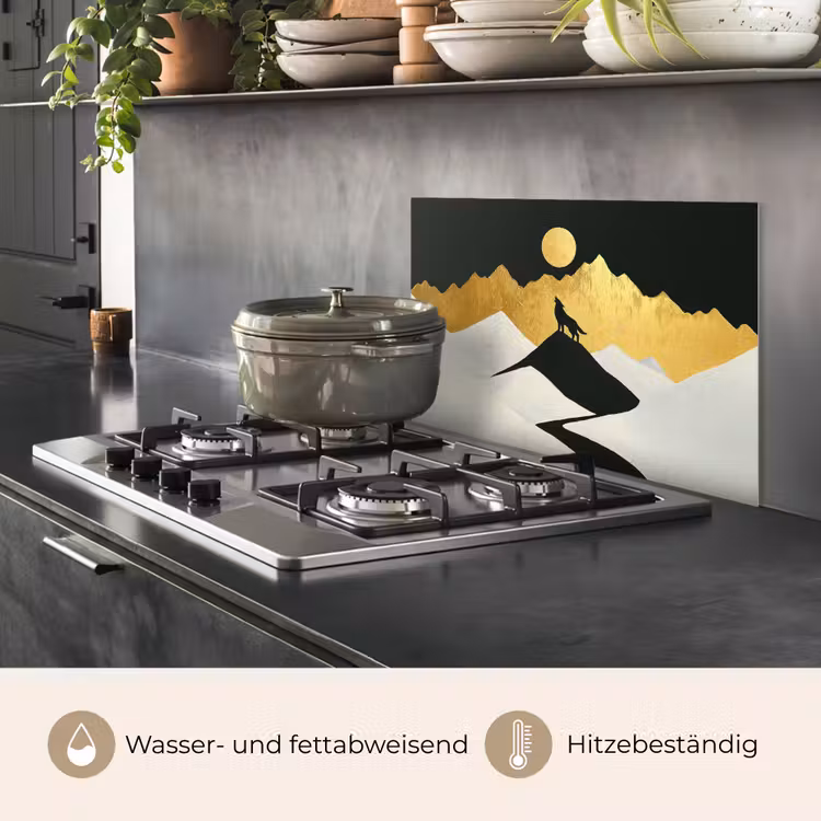 Spritzschutz Küche - Wolf - Berg - Mond - Schwarz — 2