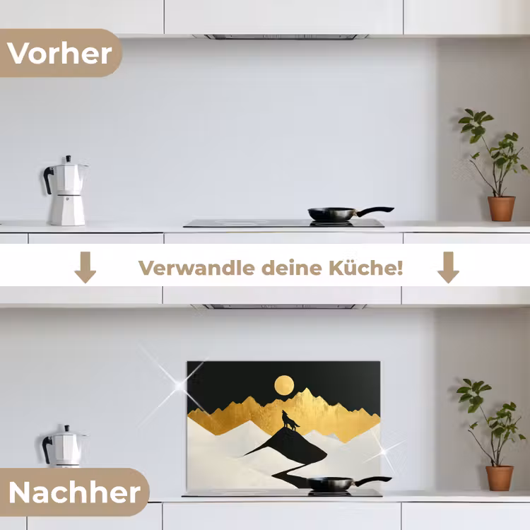 Spritzschutz Küche - Wolf - Berg - Mond - Schwarz — 7