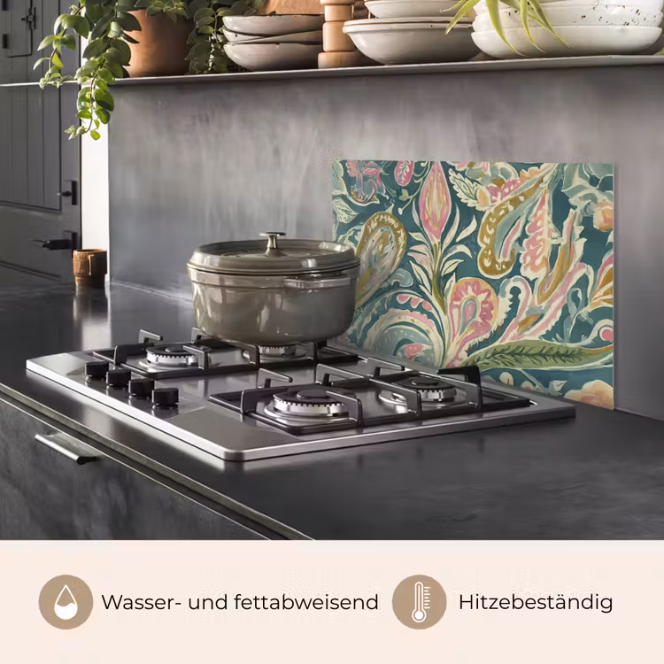Spritzschutz Küche - Gemustert - Bunt - Verschnörkelt - Grün — 2