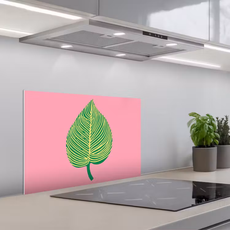 Spritzschutz Küche - Illustration - Blatt - Minimalistisch - Grün — 1