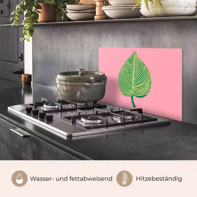 Spritzschutz Küche - Illustration - Blatt - Minimalistisch - Grün — 2