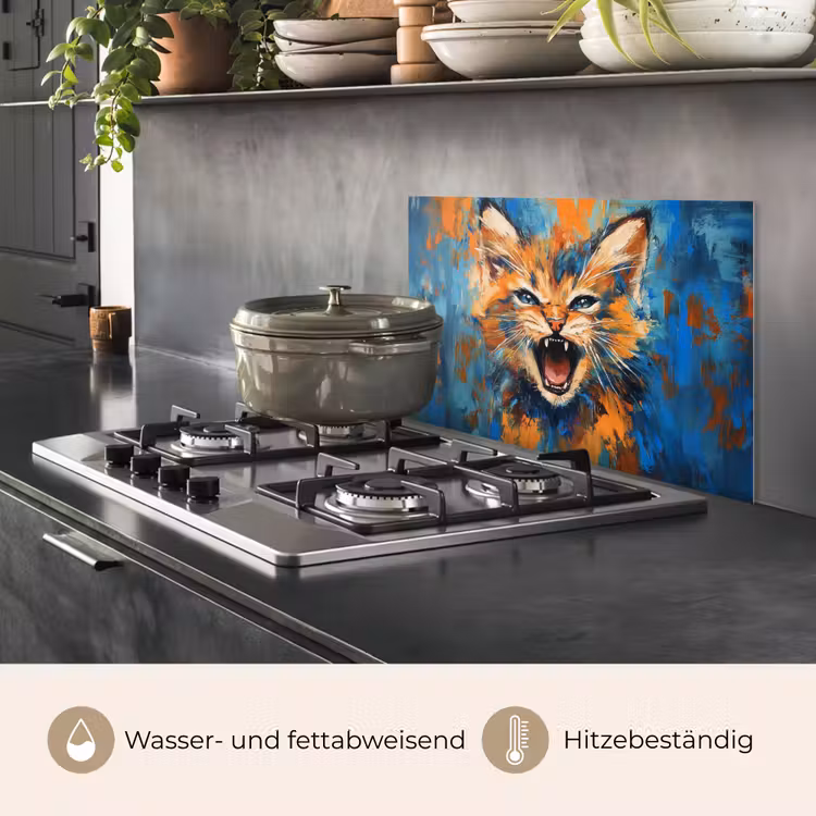 Spritzschutz Küche - Katze - Bunt - Orange - Blau — 2