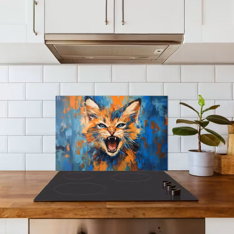Spritzschutz Küche - Katze - Bunt - Orange - Blau — 3