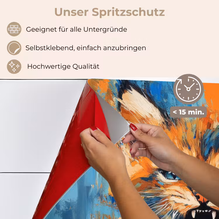 Spritzschutz Küche - Katze - Bunt - Orange - Blau — 4