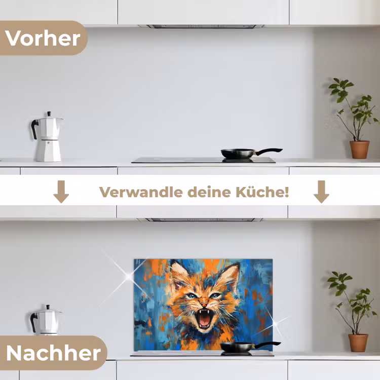 Spritzschutz Küche - Katze - Bunt - Orange - Blau — 7