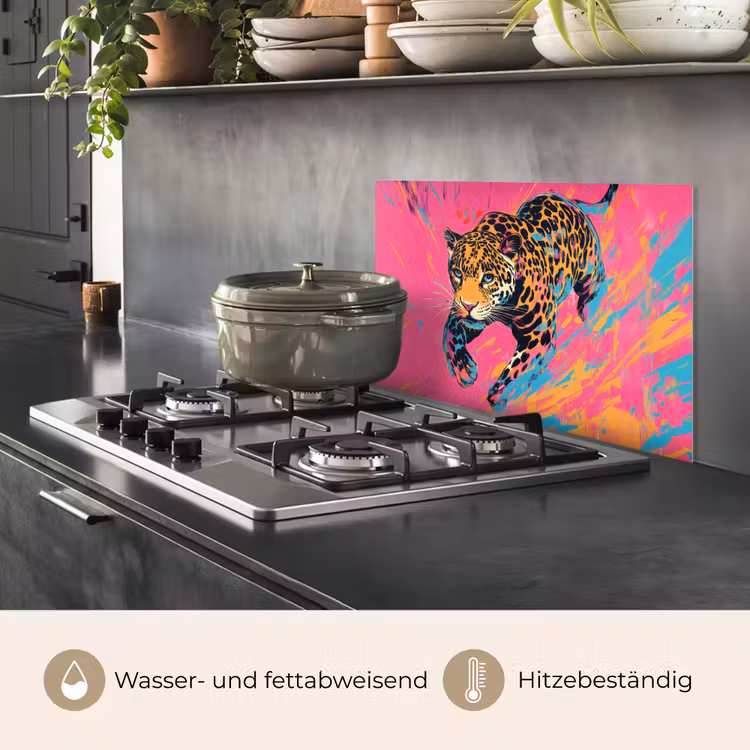 Spritzschutz Küche - Leopard - Rosa - Orange - Blau - Farbe — 2