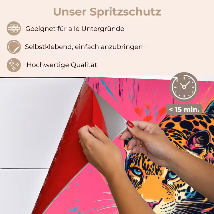 Spritzschutz Küche - Leopard - Rosa - Orange - Blau - Farbe — 4