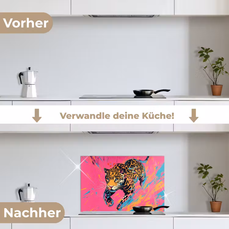 Spritzschutz Küche - Leopard - Rosa - Orange - Blau - Farbe — 7