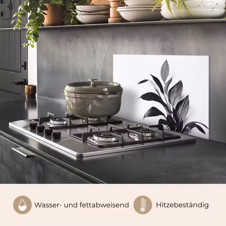 Spritzschutz Küche - Pflanze - Blätter - Minimalistisch - Schwarz — 2