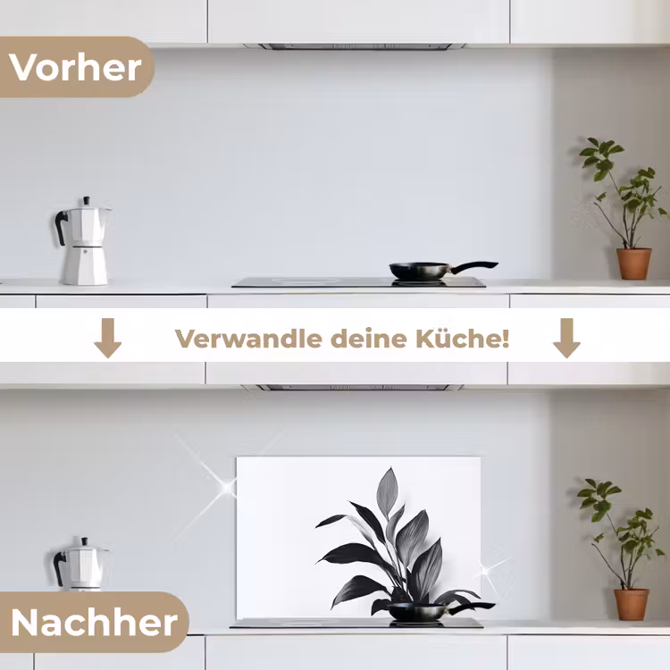 Spritzschutz Küche - Pflanze - Blätter - Minimalistisch - Schwarz — 7