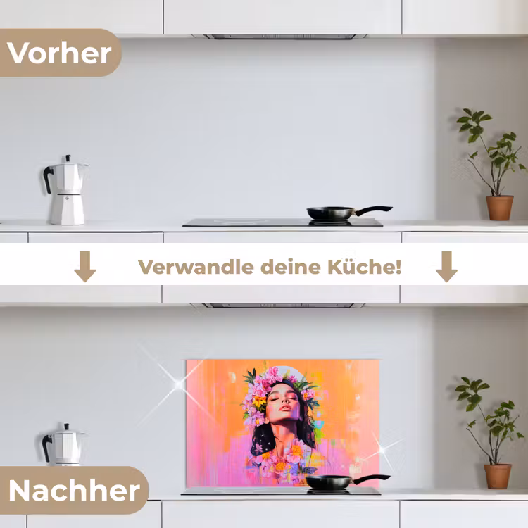 Spritzschutz Küche - Porträt - Blumenkrone - Frau — 7