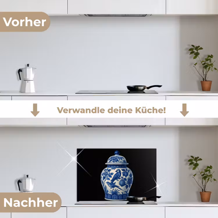 Spritzschutz Küche - Topf - Delfter Blau - Blumen — 7