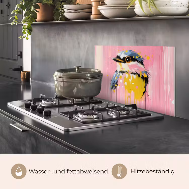 Spritzschutz Küche - Vogel - Rosa - Gelb - Blau — 2