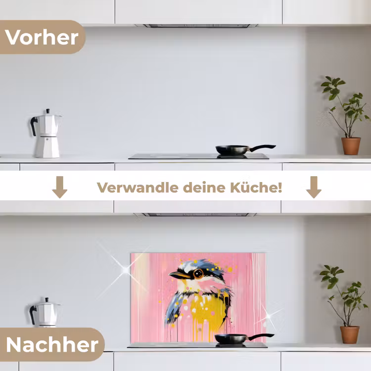 Spritzschutz Küche - Vogel - Rosa - Gelb - Blau — 7