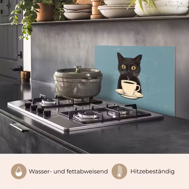 Spritzschutz Küche - Katze - Schwarz - Kaffee - Minimalistisch — 2