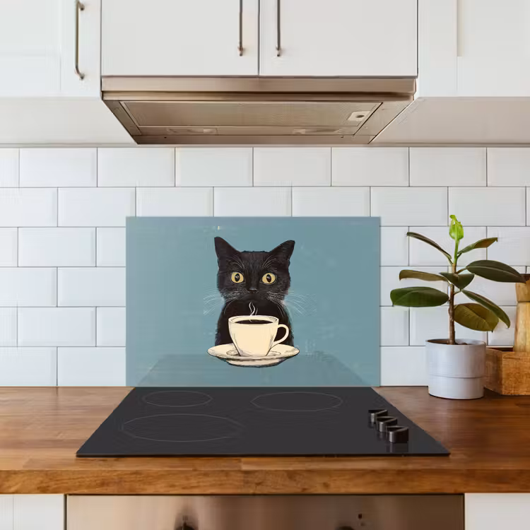 Spritzschutz Küche - Katze - Schwarz - Kaffee - Minimalistisch — 3