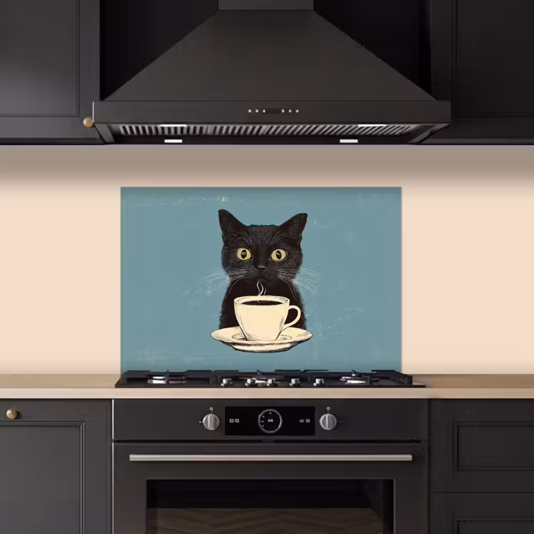 Spritzschutz Küche - Katze - Schwarz - Kaffee - Minimalistisch — 5