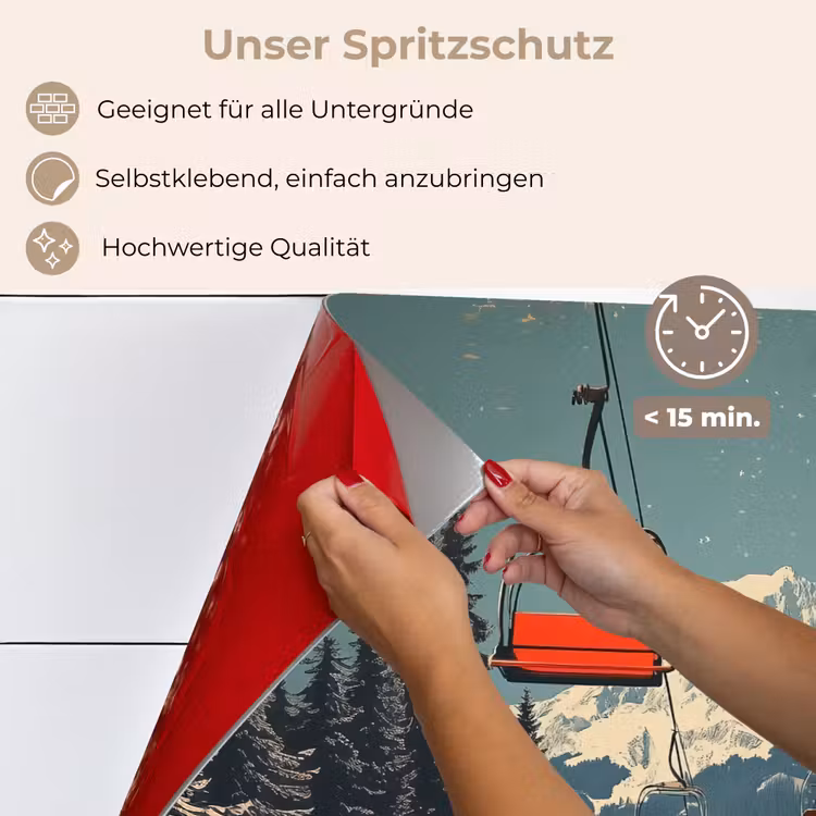 Spritzschutz Küche - Schnee - Skilift - Rot - Bäume — 4