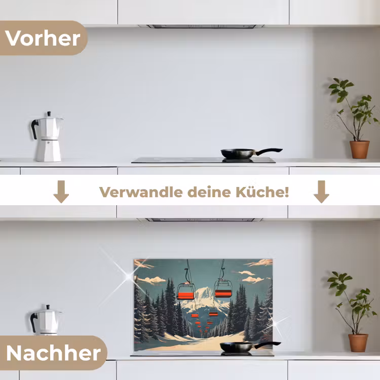 Spritzschutz Küche - Schnee - Skilift - Rot - Bäume — 7