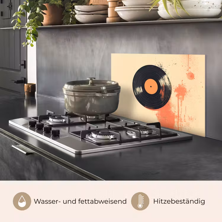 Spritzschutz Küche - Vinylplatte - Schwarz - Farbspritzer - Retro — 2