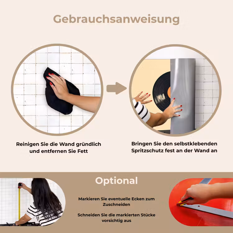 Spritzschutz Küche - Vinylplatte - Schwarz - Farbspritzer - Retro — 6