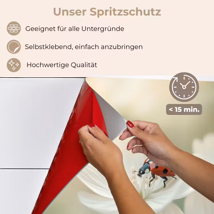 Spritzschutz Küche - Marienkäfer - Blumen - Weiß — 4