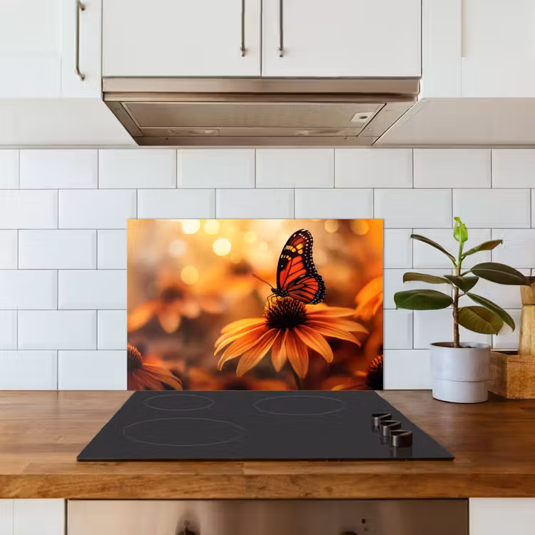 Spritzschutz Küche - Schmetterling - Blumen - Orange — 3