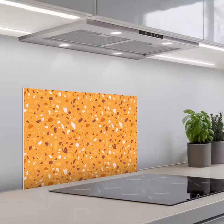 Spritzschutz Küche - Terrazzo - Muster - Ockergelb — 1